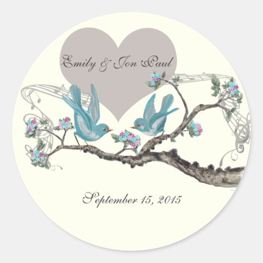  Liefde Heet Roze Aqua op Ivoor Vogels Stickers (Voorkant)