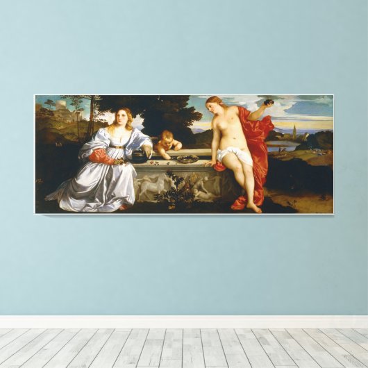 Liefde heilig en profane liefde van Titiaan Canvas Afdruk (Insitu (Houten vloer))