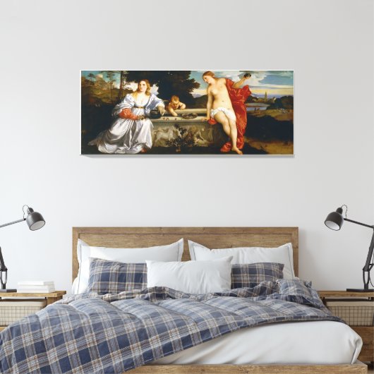 Liefde heilig en profane liefde van Titiaan Canvas Afdruk (Insitu (Slaapkamer))