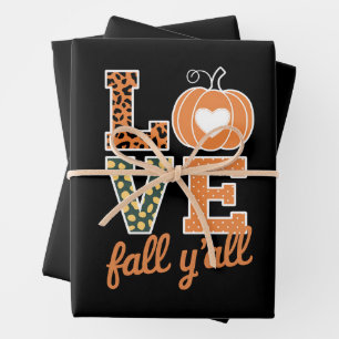 Liefde Herfst Y'All Luipaardprint Herfst Thanksgiv Inpakpapier Vel