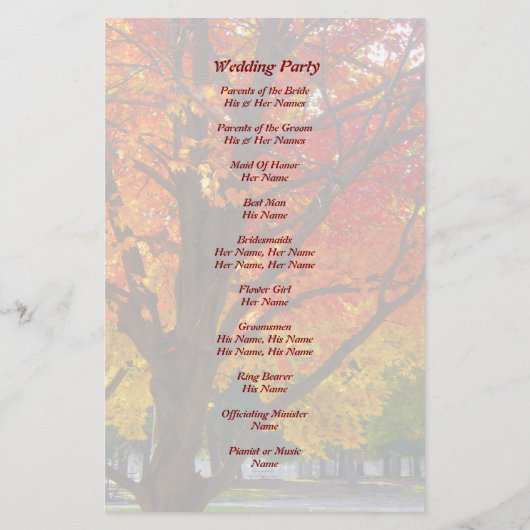 Liefde - herfstbomen Wedding Flyer (Achterkant)