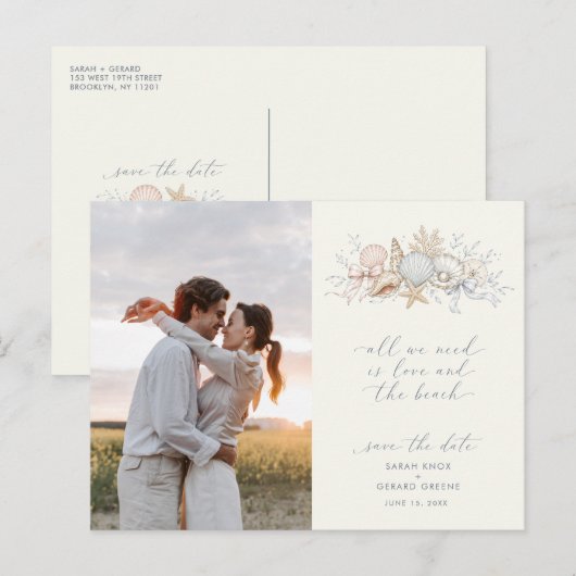 Liefde & Het Bruiloftsstrand Foto Save the Date Briefkaart (Voorkant / Achterkant)