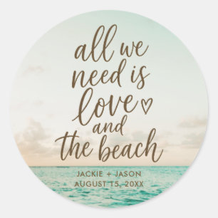 Liefde & het strand Elegant huwelijksgunst voor he Ronde Sticker
