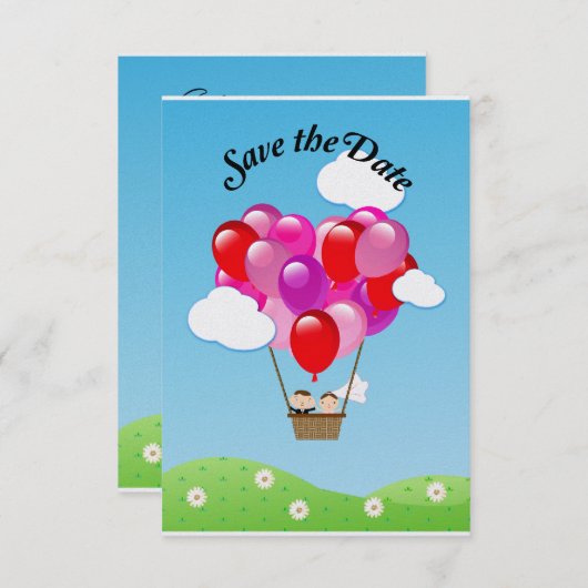 Liefde hete luchtballon Wedden Save the date (Voorkant / Achterkant)