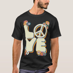 Liefde Hippie Vredesbord Bloemen Groovy 60s 70s Re T-shirt