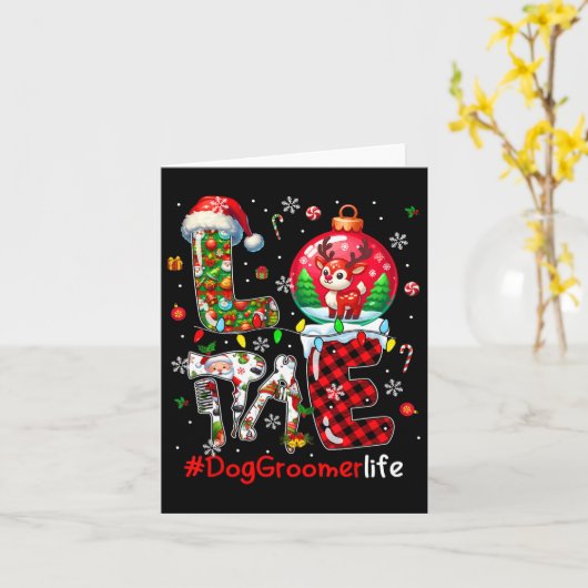 Liefde Hond Groomer Kerstmis Santa Rendier Matchin Kaart (Gele Bloem)