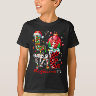 Liefde Hond Groomer Kerstmis Santa Rendier Matchin T-shirt
