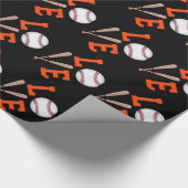 Liefde honkbal (Oranje en zwart) Cadeaupapier (Hoek)