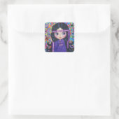Liefde Hoofdband Hippie Meisje Doll Psychedelic Pa Vierkante Sticker (Tas)
