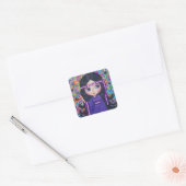 Liefde Hoofdband Hippie Meisje Doll Psychedelic Pa Vierkante Sticker (Envelop)