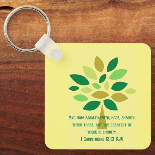 Liefde, hoop en liefdadigheid gebaseerd op geloof sleutelhanger (Voorkant)