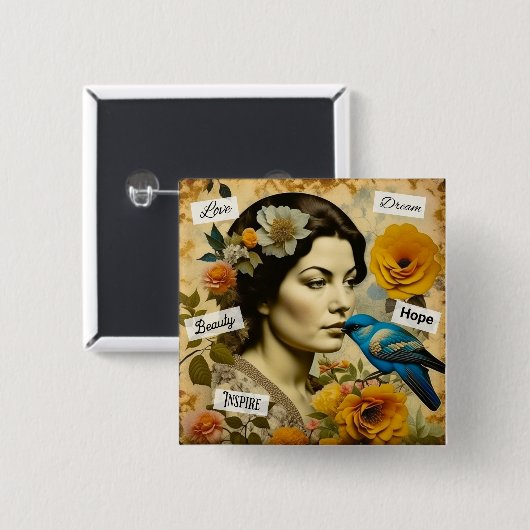 Liefde, Hoop, Schoonheid Inspirerend  Vrouw Vierkante Button 5,1 Cm (Voorkant /achterkant)