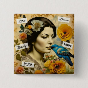 Liefde, Hoop, Schoonheid Inspirerend  Vrouw Vierkante Button 5,1 Cm