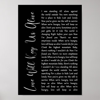 Liefde houdt ons live Black Script Song Lyric Poster