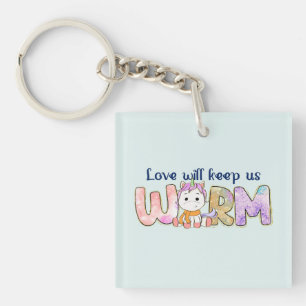 Liefde houdt ons warm   Schattige eenhoornwinter Sleutelhanger