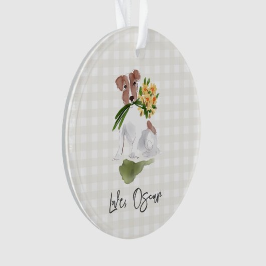 Liefde HUISDIERNAAM Gingham Terriër Hond Watercolo Ornament (voorkant)