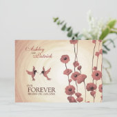 Liefde Hummingbird's and Painted Red Flowers Weddi Kaart (Staand voorkant)