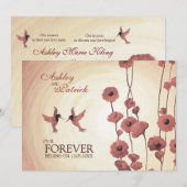 Liefde Hummingbird's and Painted Red Flowers Weddi Kaart (Voorkant / Achterkant)