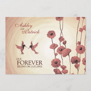 Liefde Hummingbird's and Painted Red Flowers Weddi Kaart