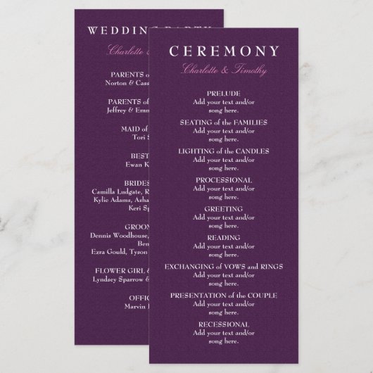 Liefde & Huwelijk Modern Wedding Programma Programmakaart (Voorkant / Achterkant)