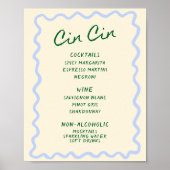 Liefde in bloei blauw groen Cin Cin Bar Menu Poster (Voorkant)