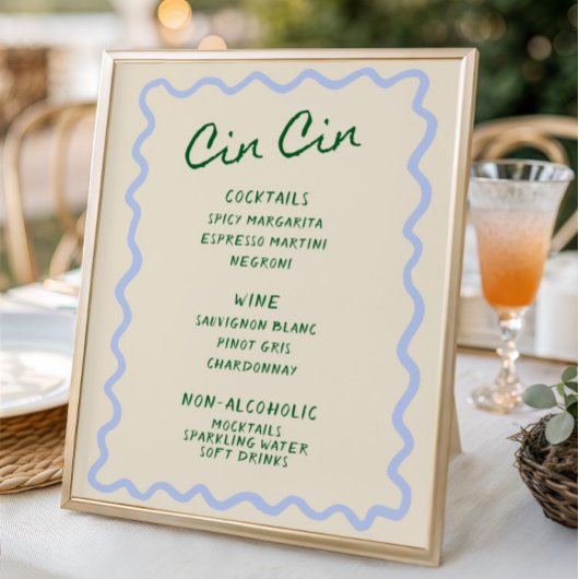 Liefde in bloei blauw groen Cin Cin Bar Menu Poster