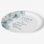 LIEFDE IN BLOEI BLAUWE BLOMEN BRUIDSSHOWER PAPIEREN BORDJE (Gekanteld)