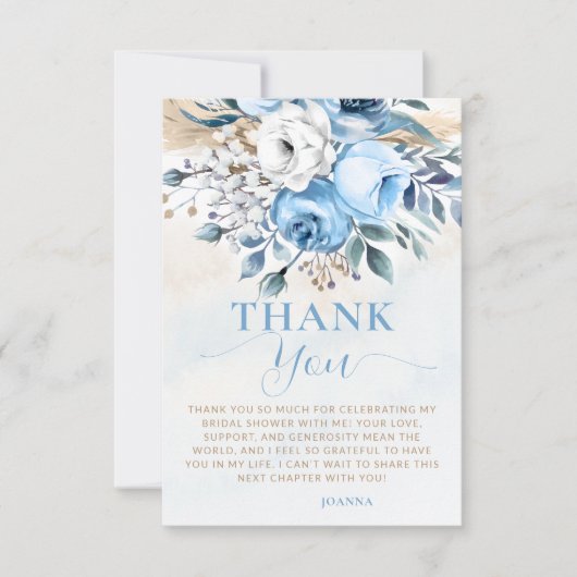 Liefde in Bloei Blauwe Rozen Bruidsfeestje Bedankkaart (Voorkant)