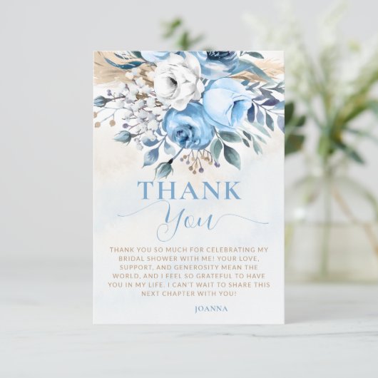 Liefde in Bloei Blauwe Rozen Bruidsfeestje Bedankkaart (Staand voorkant)