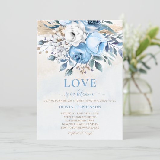 Liefde in Bloei Blauwe Rozen Bruidsfeestje Kaart (Staand voorkant)