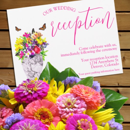 Liefde in bloei Bloemen bruiloft receptie Informatiekaartje