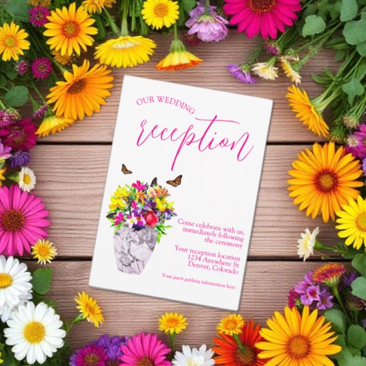 Liefde in bloei Bloemen bruiloft receptie Informatiekaartje