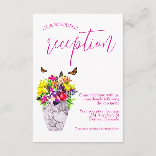 Liefde in bloei Bloemen bruiloft receptie Informatiekaartje (Voorkant)