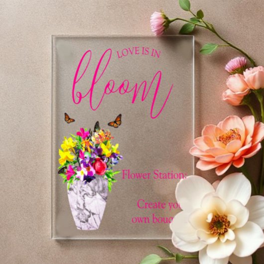 Liefde in bloei bloemenbruiloft acryl bord