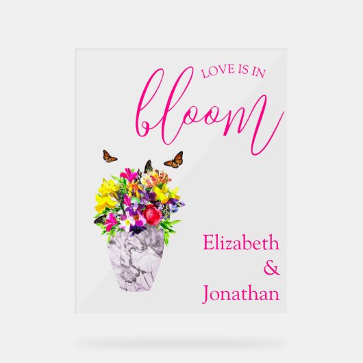 Liefde in bloei bloemenbruiloft acryl bord (Voorkant)