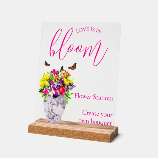 Liefde in bloei bloemenbruiloft acryl bord (Hoek)