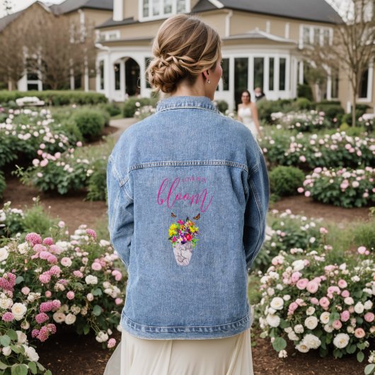 Liefde in bloei bloemenbruiloft denim jacket (Huwelijk Achterkant)