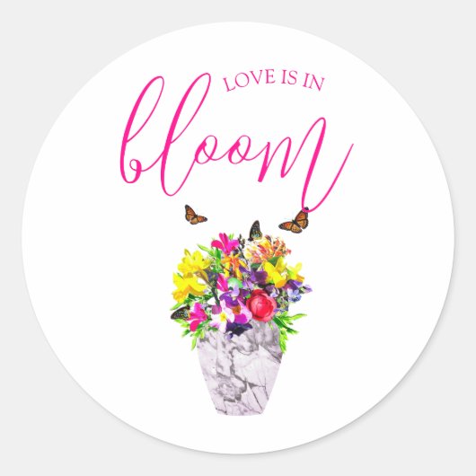Liefde in bloei bloemenbruiloft ronde sticker (Voorkant)