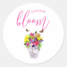 Liefde in bloei bloemenbruiloft ronde sticker