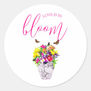 Liefde in bloei bloemenbruiloft ronde sticker