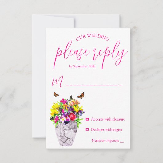 Liefde in bloei bloemenbruiloft RSVP kaartje (Voorkant)