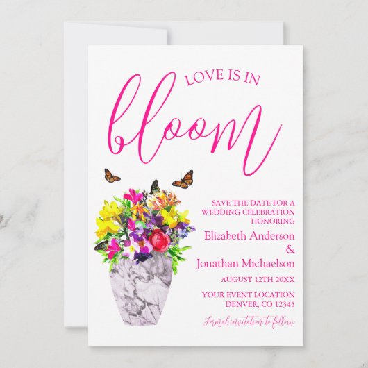 Liefde in bloei bloemenbruiloft save the date (Voorkant)