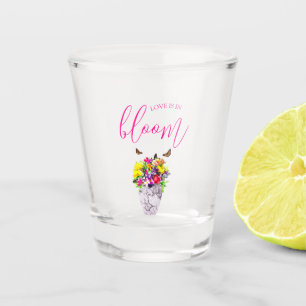 Liefde in bloei bloemenbruiloft shot glas