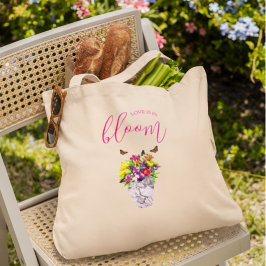 Liefde in bloei bloemenbruiloft tote bag
