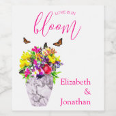 Liefde in bloei bloemenbruiloft wijn etiket (Enkel label)