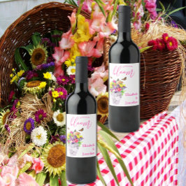 Liefde in bloei bloemenbruiloft wijn etiket