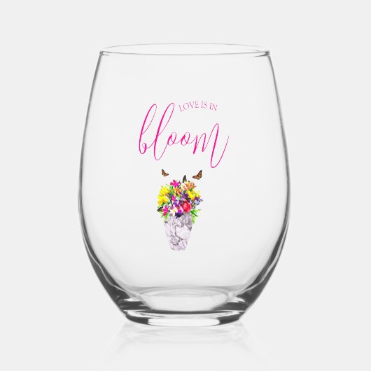 Liefde in bloei bloemenbruiloft wijnglas zonder voet (Voorkant)