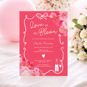 Liefde in bloei bloemenkrabbels roze vrijgezellenf kaart