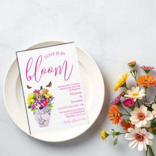 Liefde in bloei bloemenrepetitie diner kaart