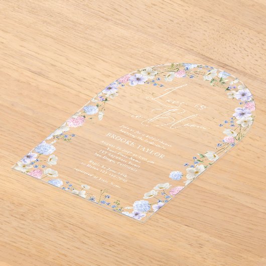 Liefde in bloei bloemig roze Paarse Vrijgezellenfe Acryl Uitnodigingen (Laagn)